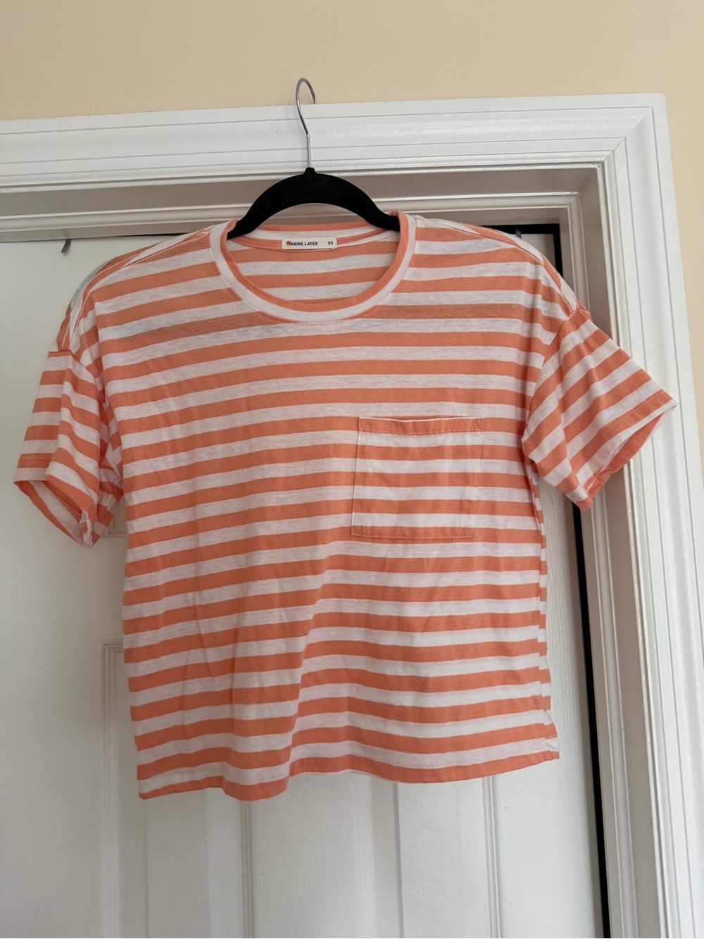Marine Layer Peach and White Striped Short Sleeve Tee